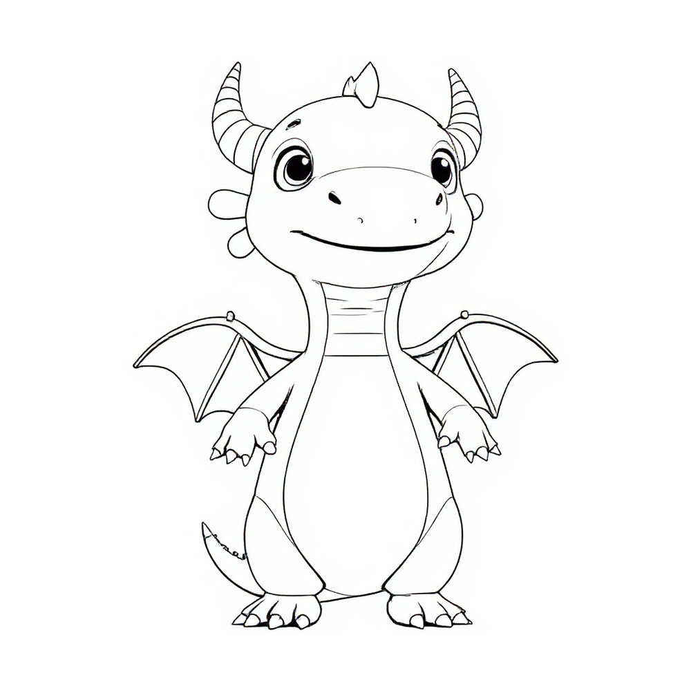 Milo the dragon free coloring page — a friendly cartoon dragon to colour in